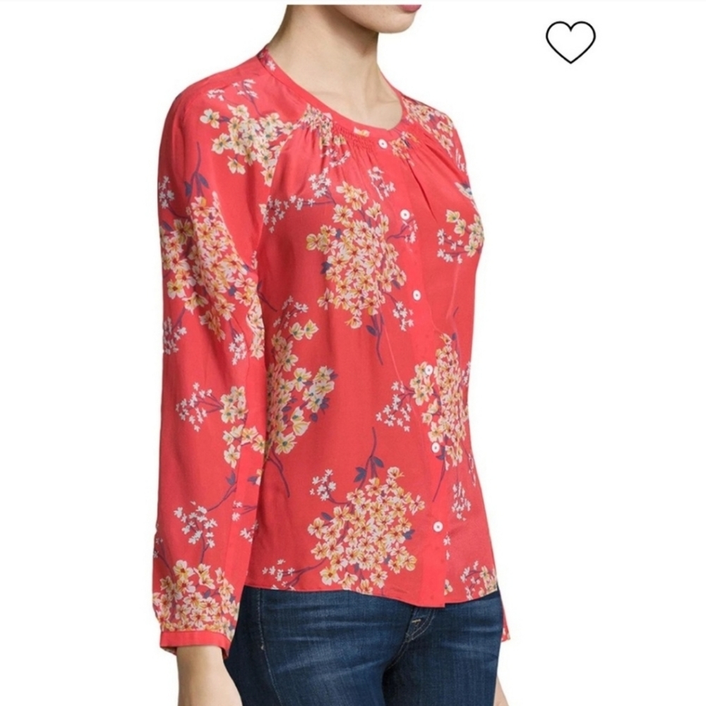 NWOT Rebecca Taylor 100% Silk Coral Floral Boho Peasant Colorful Blouse Size‎ 6